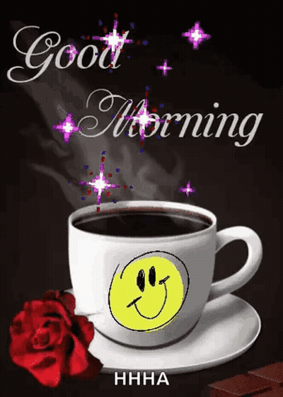 Coffee Cup With Smiley Face And Rose GIF