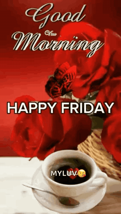 Coffee Cup With Spoon And Red Roses Basket GIF