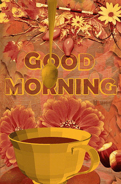 Coffee Cup With Spoon Saying Good Morning GIF