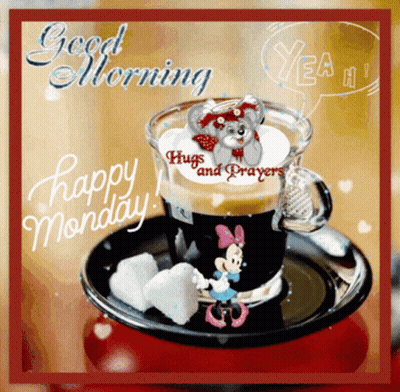 Coffee Cup With Teddy Bear Saying Hugs And Prayers GIF