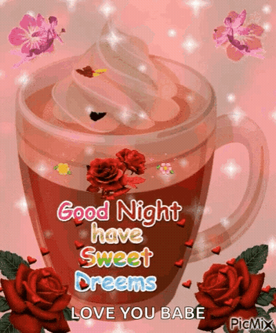 Coffee Cup With Whipped Cream And Roses GIF