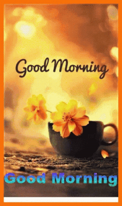 Coffee Cup With Yellow Flowers Good Morning GIF