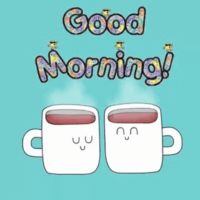 Coffee Cups With Faces Saying Good Morning GIF