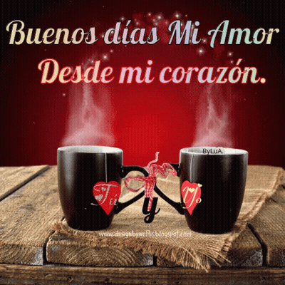 Coffee Cups With Hearts And Buenos Dias Mi Amor GIF