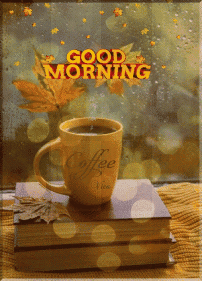 Coffee On Books With Good Morning Window GIF