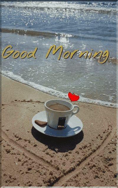 Coffee On Saucer Sandy Beach Good Morning GIF