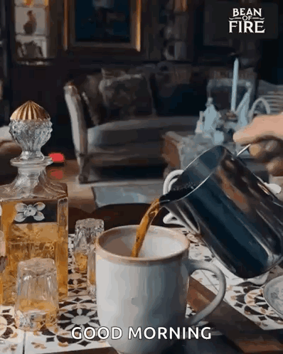Coffee Poured From Pitcher Saying Good Morning GIF