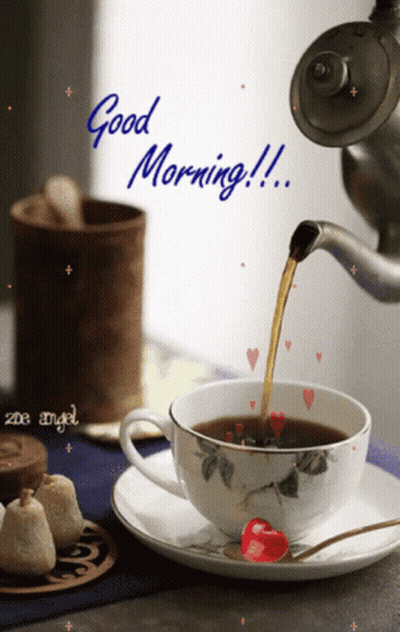 Coffee Poured From Tea Kettle Saying Good Morning GIF