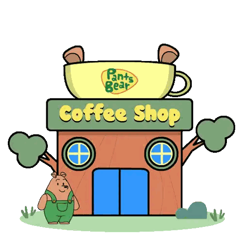 Coffee Shop Cartoon With Pants Bear Sticker
