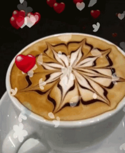Coffee With Flower Design And Hearts GIF