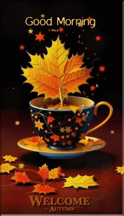 Coffee With Leaf Saying Good Morning Welcome Autumn GIF