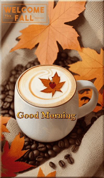 Coffee With Maple Leaf Saying Good Morning GIF