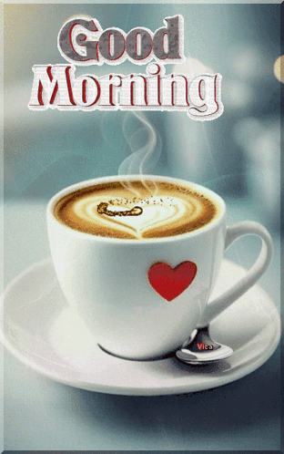 Coffee With Red Heart Saying Good Morning GIF