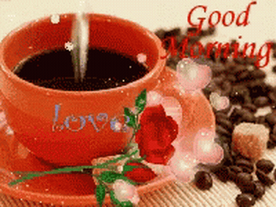 Coffee With Rose Saying Good Morning GIF
