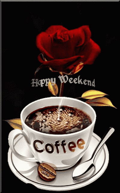 Coffee With Rose Saying Happy Weekend GIF