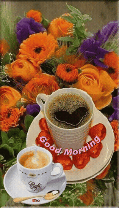 Coffee With Strawberries Saying Good Morning GIF