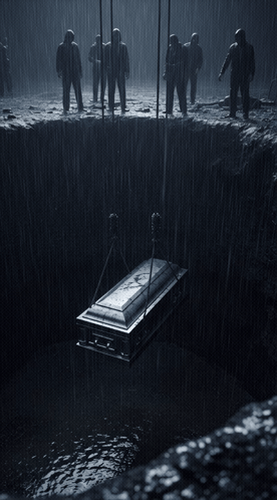Coffin Hanging Over Water In Rain GIF