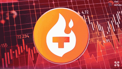 Coin With Flame And Cross In Front Of Stock Chart GIF