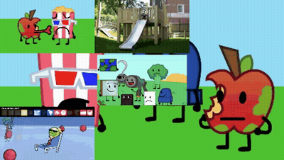 Collage Of Cartoon Characters Including Sad Apple GIF