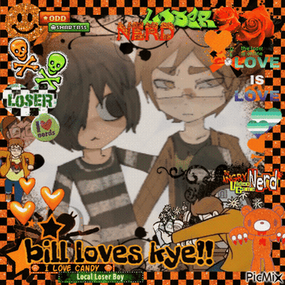 Collage Of Cartoon Characters Saying Bill Loves Kye GIF
