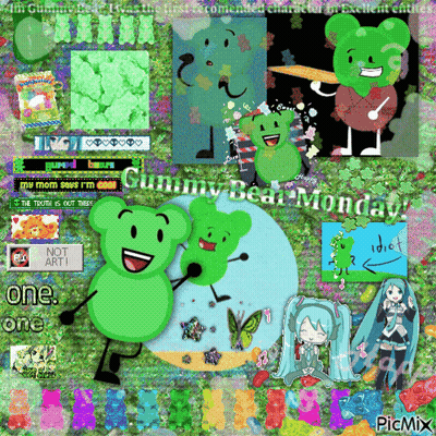 Collage Of Gummy Bears Saying Gummy Bear Monday GIF