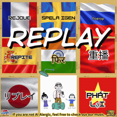 Collage Of Posters Saying Replay GIF