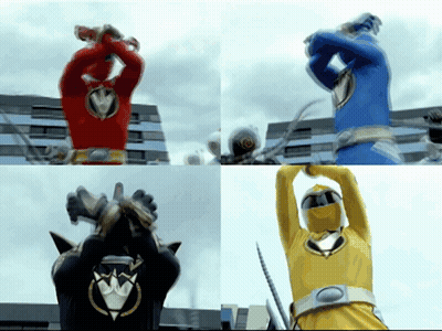 Collage Of Red Blue And Yellow Ranger GIF