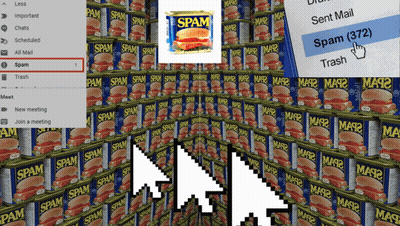 Collage Of Spam Cans With Mouse Arrow Pointing To Spam GIF