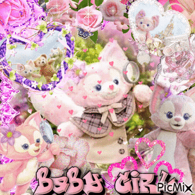 Collage Of Stuffed Animals Baby Girl GIF