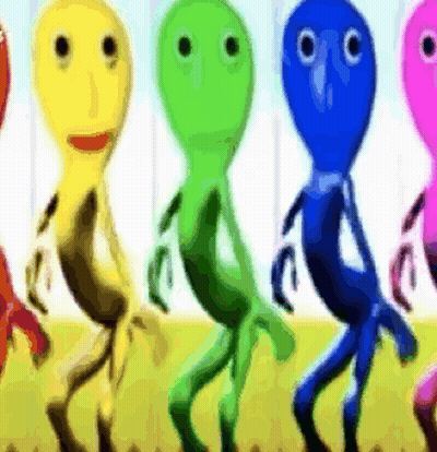 Colorful Aliens Dancing In A Line GIF