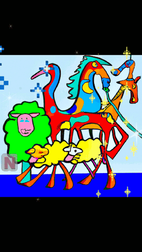 Colorful Animals Drawing With Letter N GIF