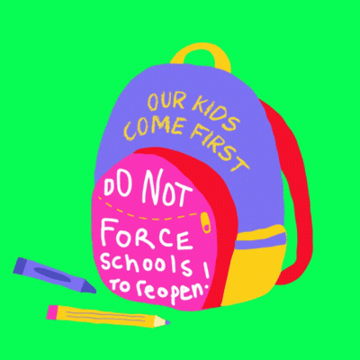 Colorful Backpack Saying Our Kids Come First GIF