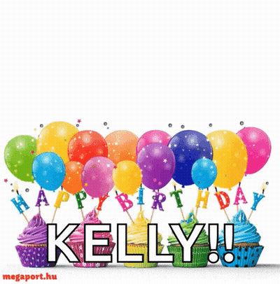 Colorful Balloons And Cupcakes With Name Kelly GIF