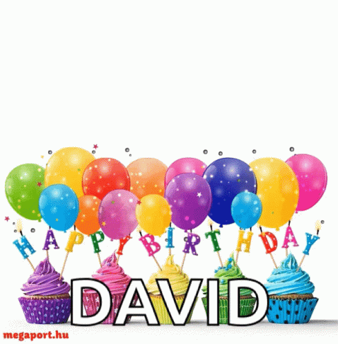 Colorful Balloons And Cupcakes With The Name David GIF