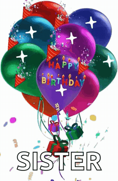 Colorful Balloons Happy Birthday Sister GIF