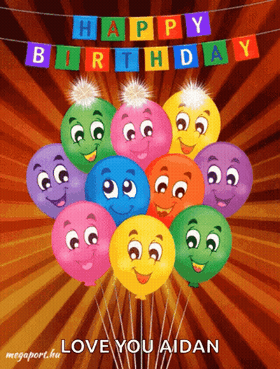 Colorful Balloons With Faces And Happy Birthday Banner GIF