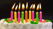 Colorful Birthday Candles On White Cake GIF
