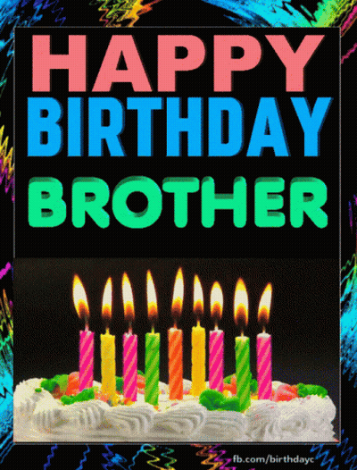 Colorful Birthday Card For Brother With Cake And Candles GIF