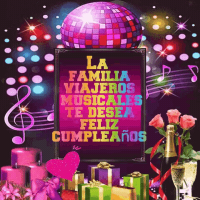 Colorful Birthday Card With Disco Ball And Gifts GIF