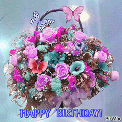 Colorful Birthday Flowers Butterflies GIF