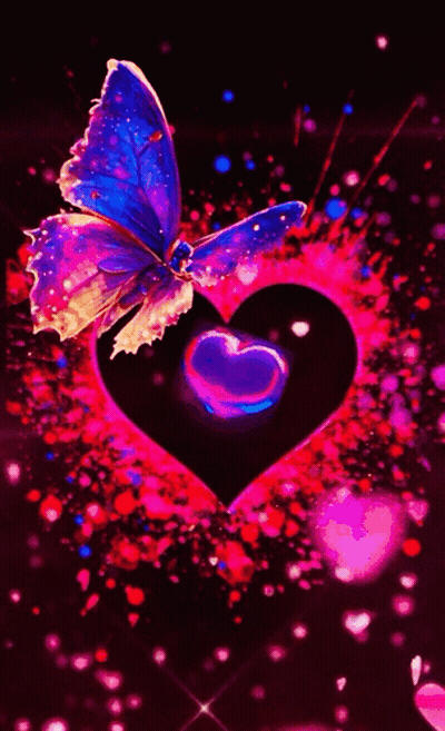 Colorful Butterfly Sitting On Pink Heart GIF