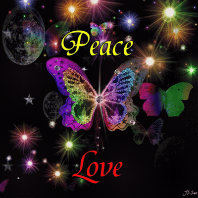 Colorful Butterfly Surrounded By Lights Peace Love GIF