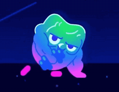 Colorful Cartoon Character Making Face In Dark GIF