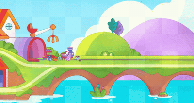 Colorful Cartoon House And Bridge GIF