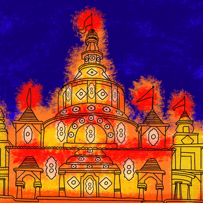 Colorful Castle With Flags Flying In Sky GIF
