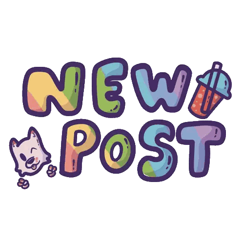 Colorful Cat Logo Saying New Post Sticker