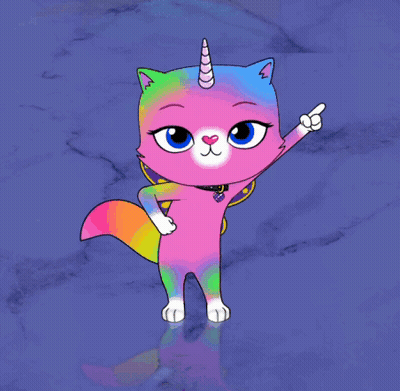 Colorful Cat With Unicorn Horn Pointing Up GIF