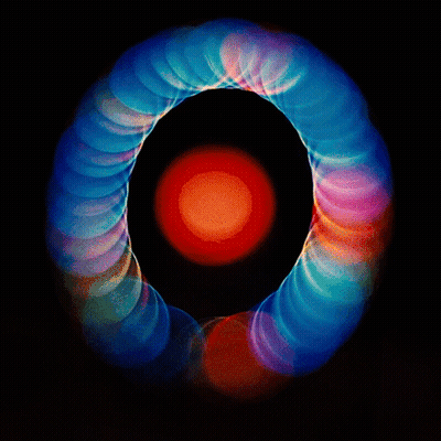 Colorful Circle With Red Center Surrounded By Blue Circles GIF