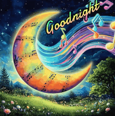 Colorful Crescent Moon With Music Notes GIF