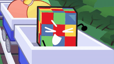 Colorful Cube With Face In Wagon GIF